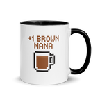 +1 brown mana pixel art coffee mug – funny gamer gift idea