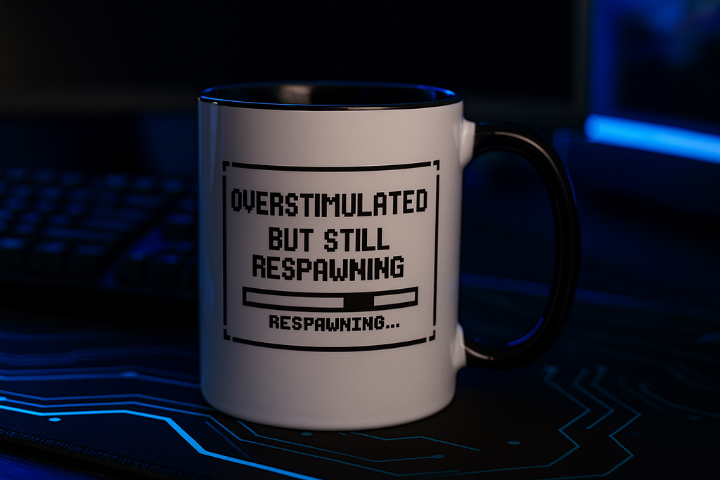 Gamer coffee mug with respawning text – perfect gift for gamers