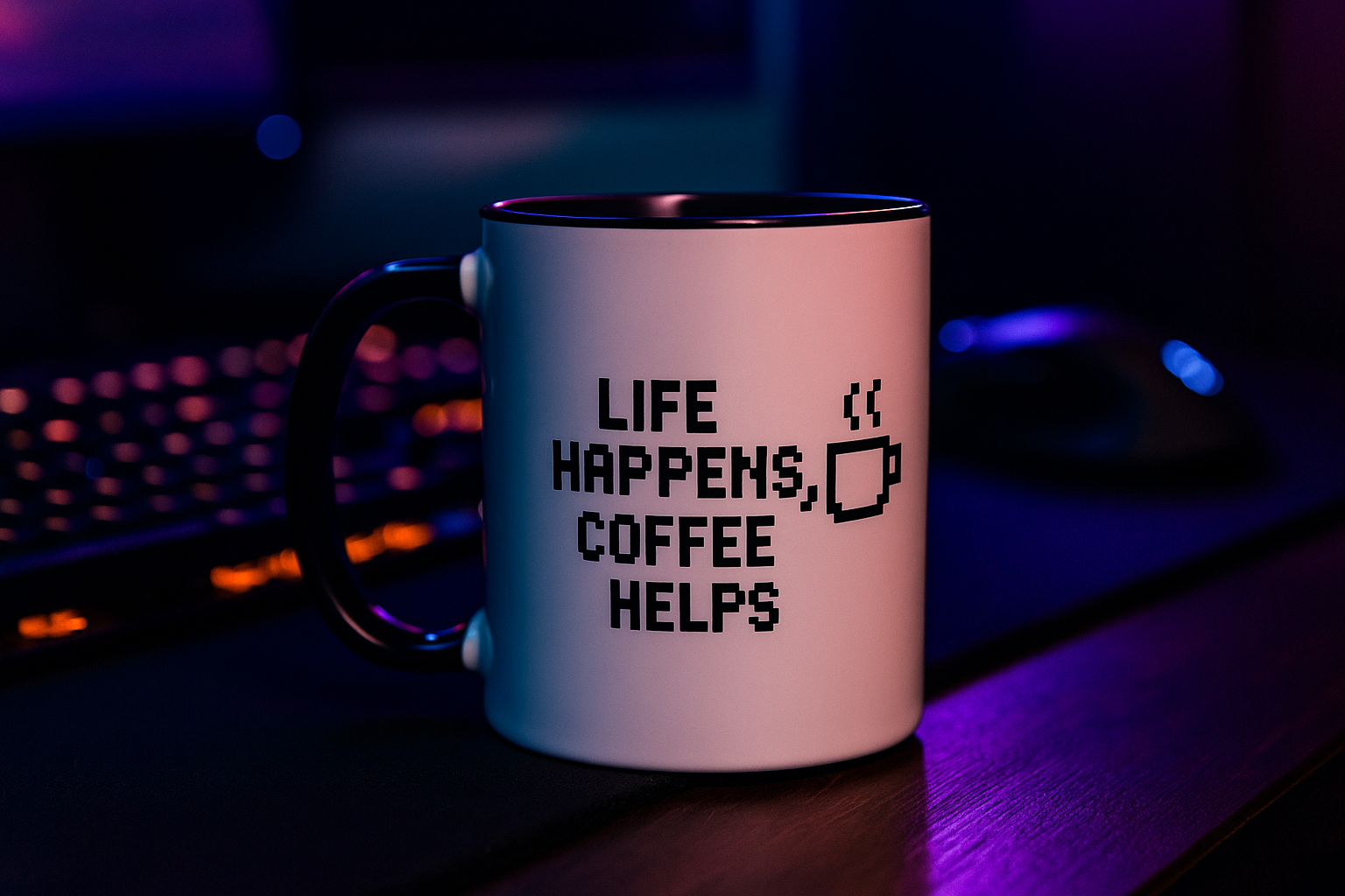 Life Happens, Coffee Helps – Pixel Art Coffee Mug