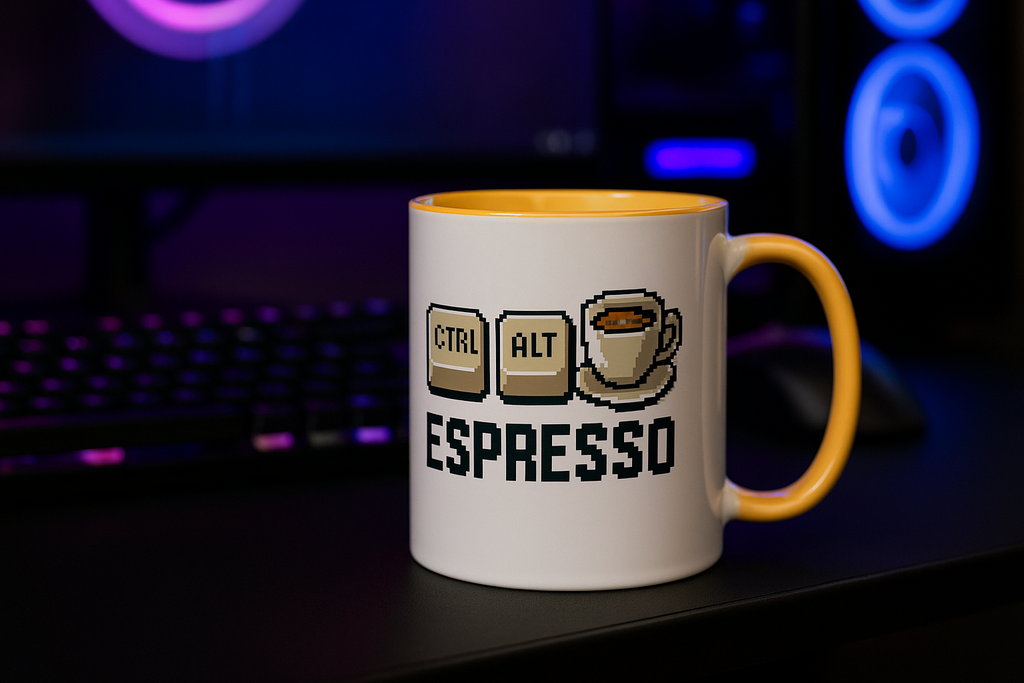 Ctrl Alt Espresso – Developer & Gamer Pixel Art Mug
