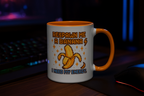 Pixel art coffee mug with banana energy quote – fun gamer gift