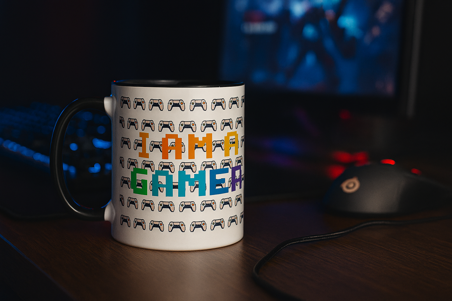 Gamer coffee mug with vibrant pixel art design – perfect gift for gamers