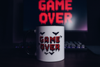 Dripping red Game Over pixel art mug – spooky gamer gift idea