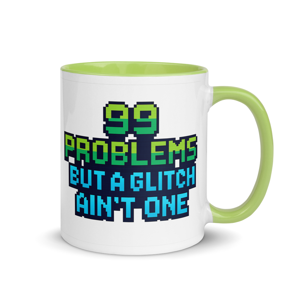 Humorous programming mug – 99 problems glitch retro text design