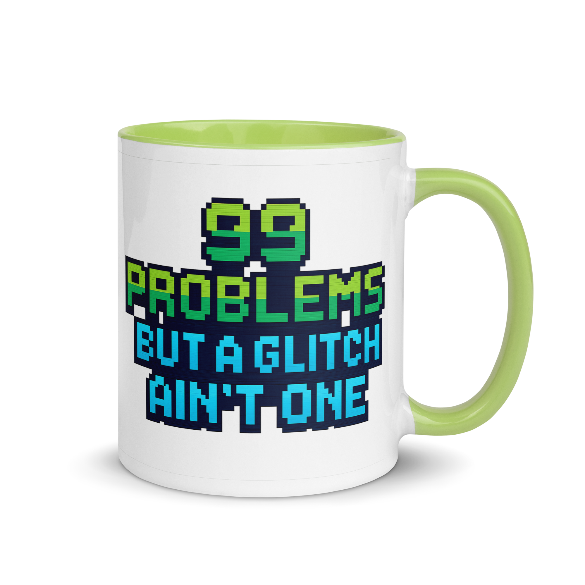 Humorous programming mug – 99 problems glitch retro text design