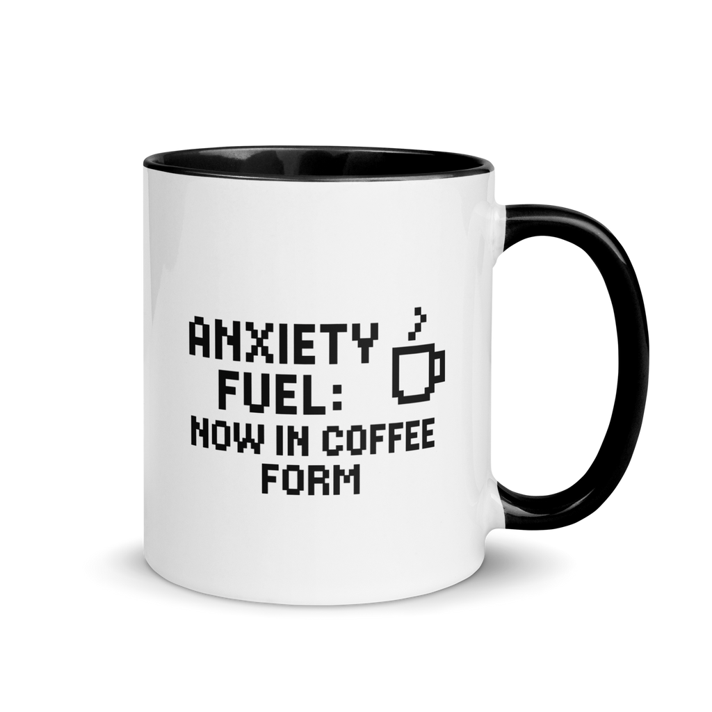 Anxiety fuel now in coffee form mug – funny retro pixel art coffee cup