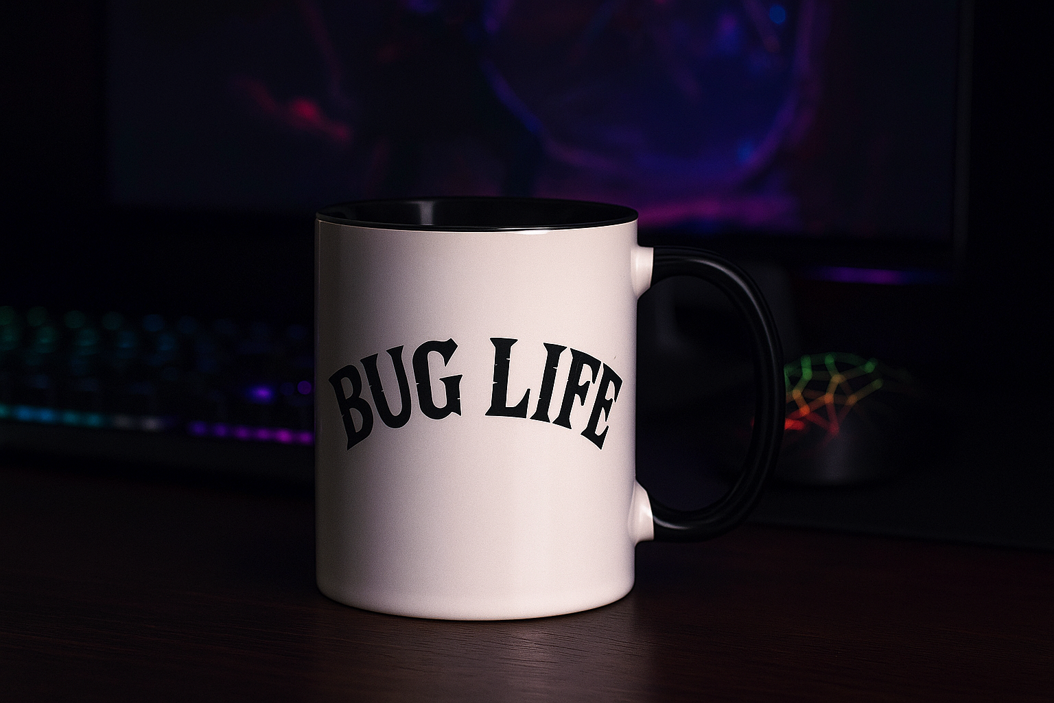 Humorous bug life coffee cup – perfect for coders and engineers