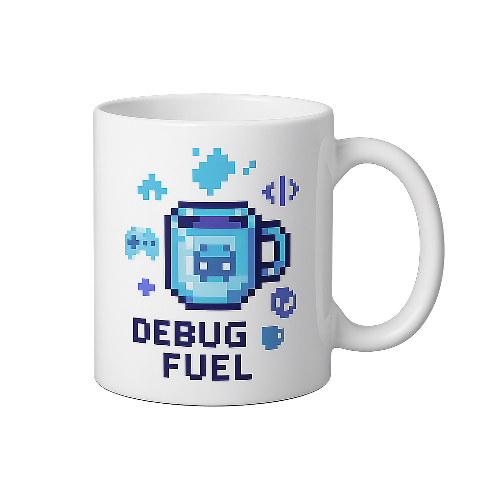 Debug Fuel Mug | Pixel Art Coffee Cup for Gamedevs & Gamers – CompileCup