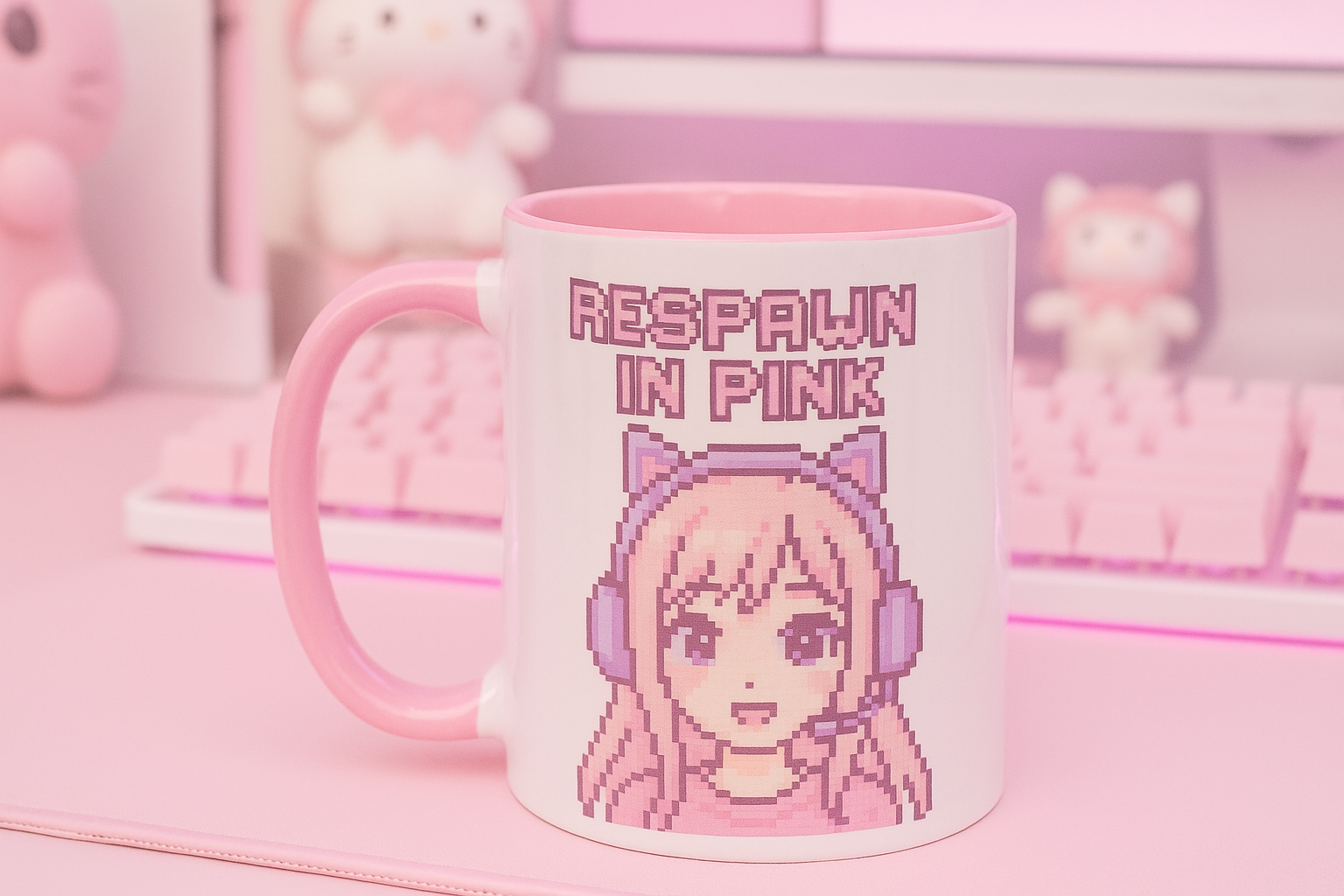 Cute pink gamer mug gift idea for coffee lovers
