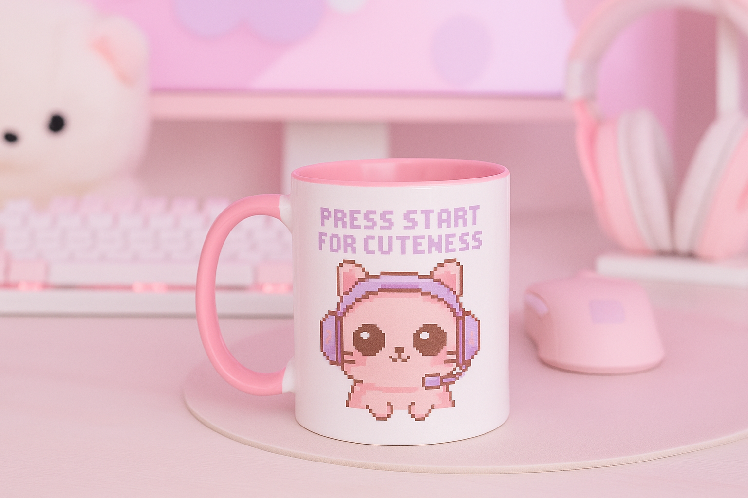 Cute pixel cat gamer mug gift idea for streamers