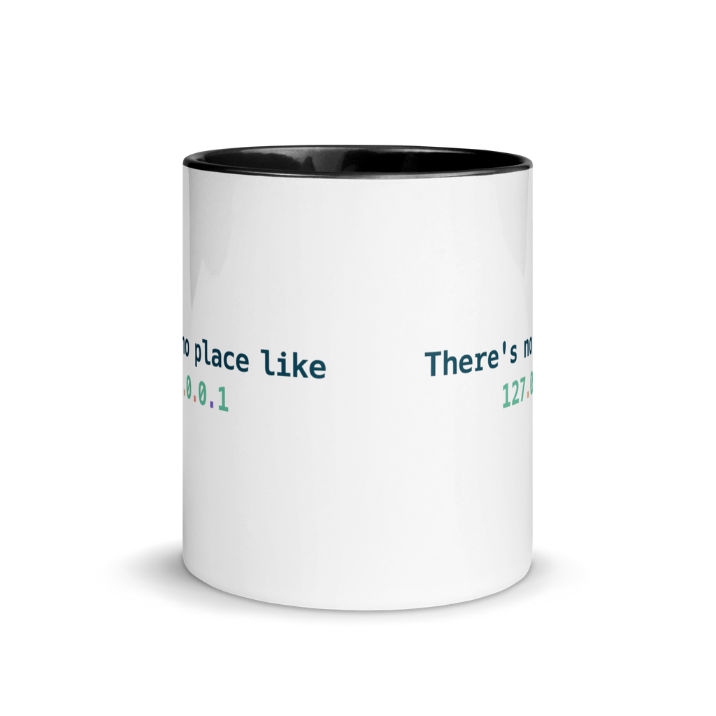 Developer coffee mug – retro there's no place like 127.0.0.1 design