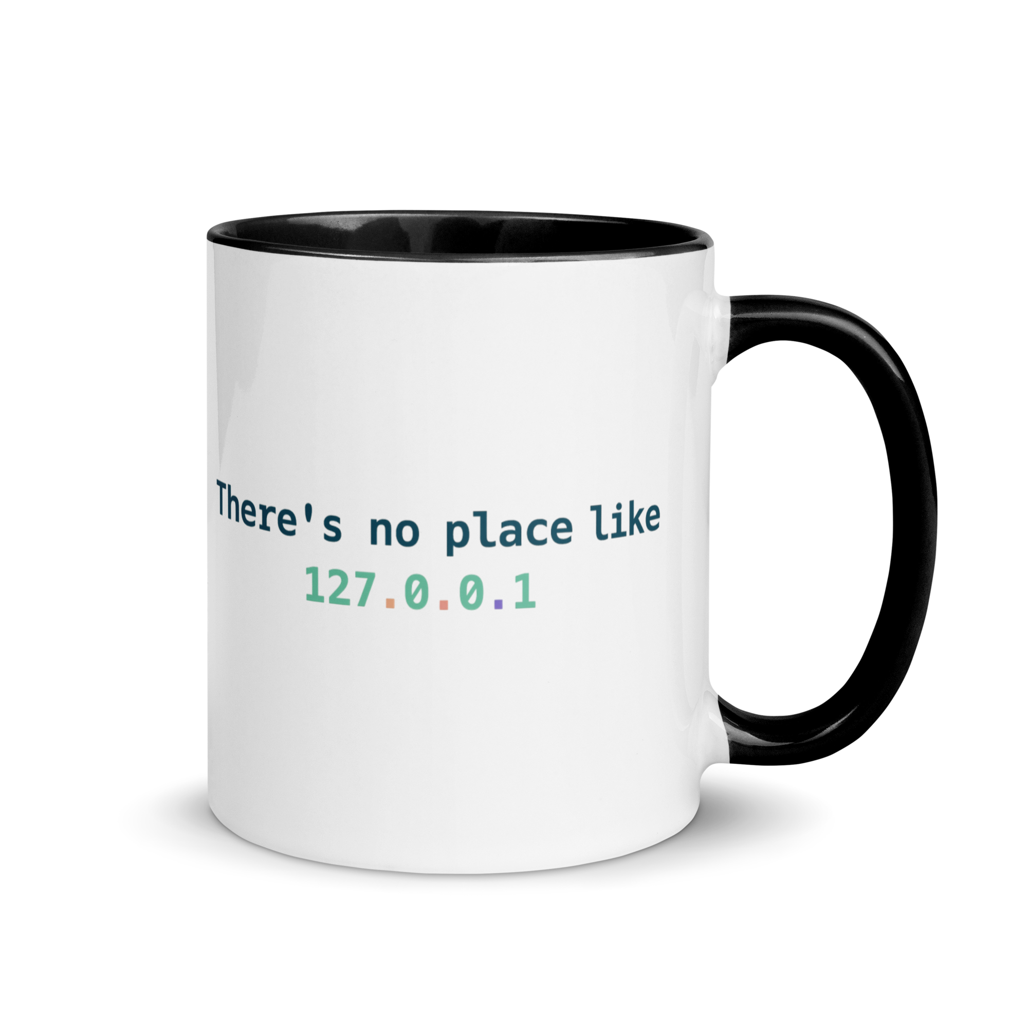Humorous coding mug – there's no place like 127.0.0.1 quote