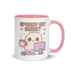 Kawaii pastel coffee mug with gaming ghost and monitor