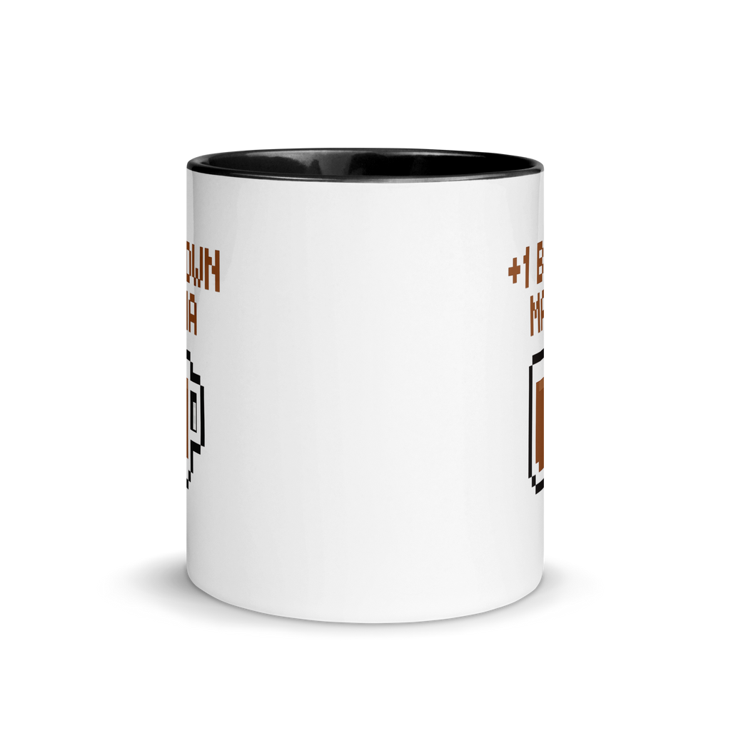 Pixel art gamer mug with +1 Brown Mana text – fun coffee lovers cup