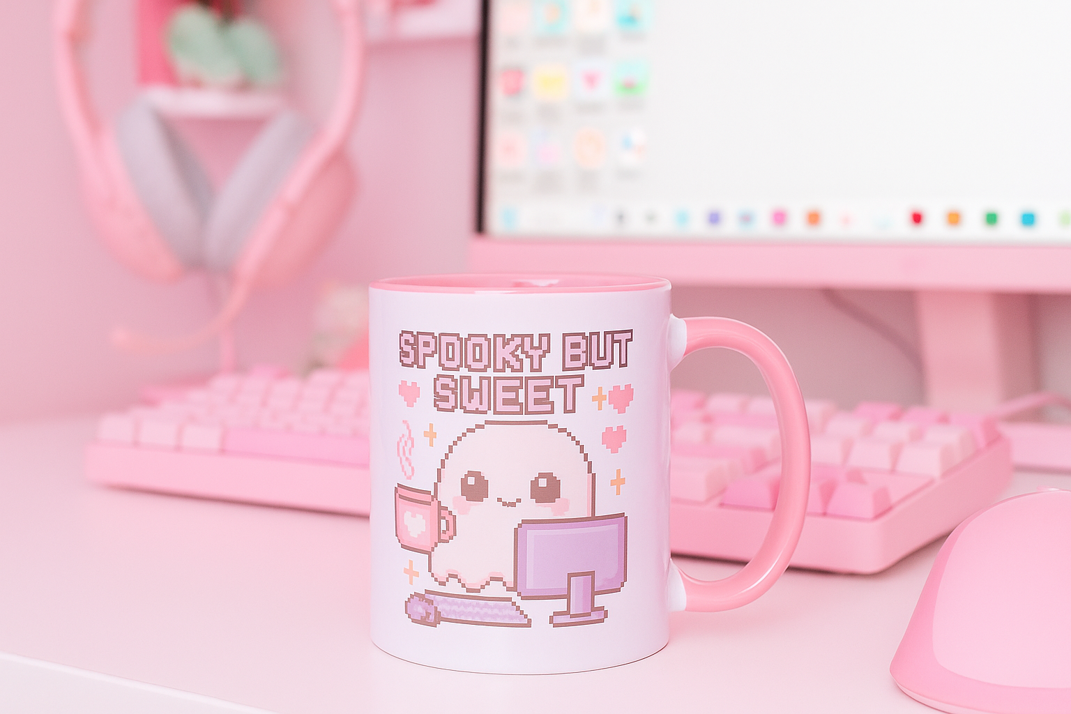 Spooky but sweet pink coffee cup for gamers