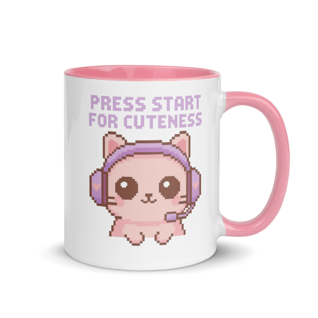 Press Start for Cuteness pink coffee cup for gamers