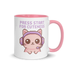 Press Start for Cuteness pink coffee cup for gamers