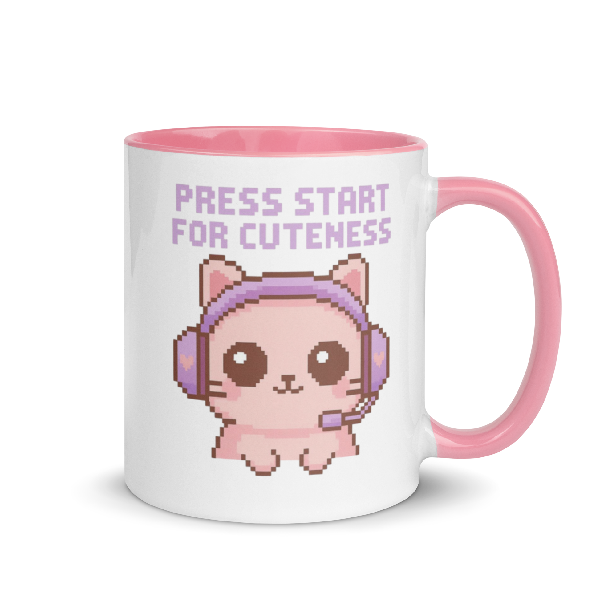 Press Start for Cuteness pink coffee cup for gamers