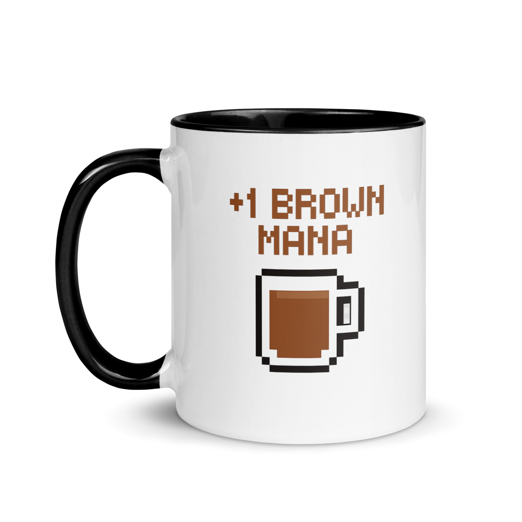 Retro pixel art coffee mug with brown mana quote – perfect gamer gift