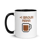 Retro pixel art coffee mug with brown mana quote – perfect gamer gift