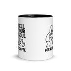 Funny Halloween mug with devilish soul trade design – coffee lover gift