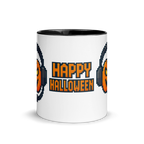 Pixel art Halloween coffee mug for gamers – retro pumpkin style