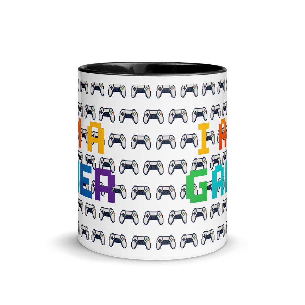 Retro pixel art mug for gamers – I Am a Gamer design with controllers