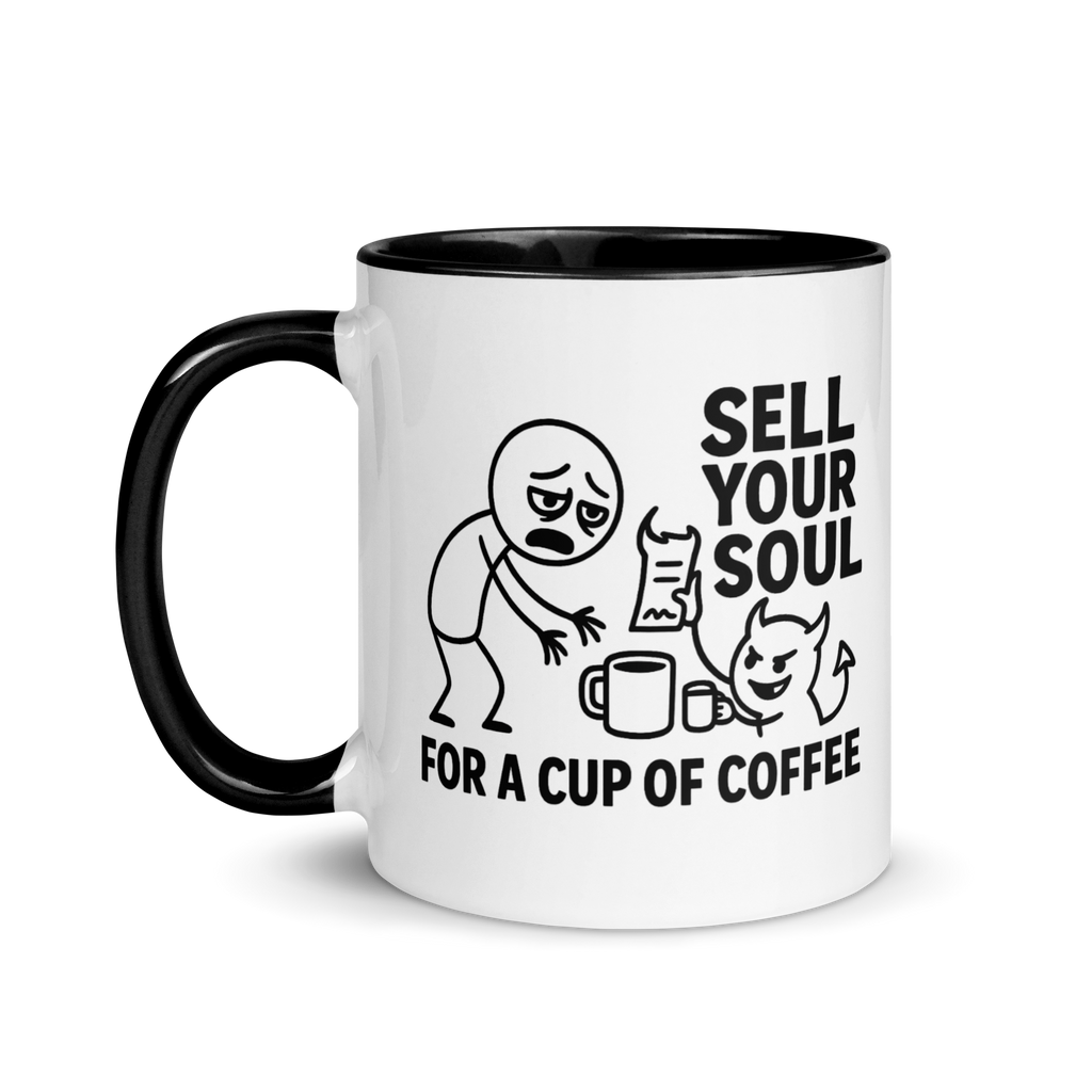 Spooky Halloween coffee mug with dark humor pixel art style