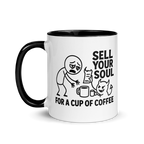 Spooky Halloween coffee mug with dark humor pixel art style