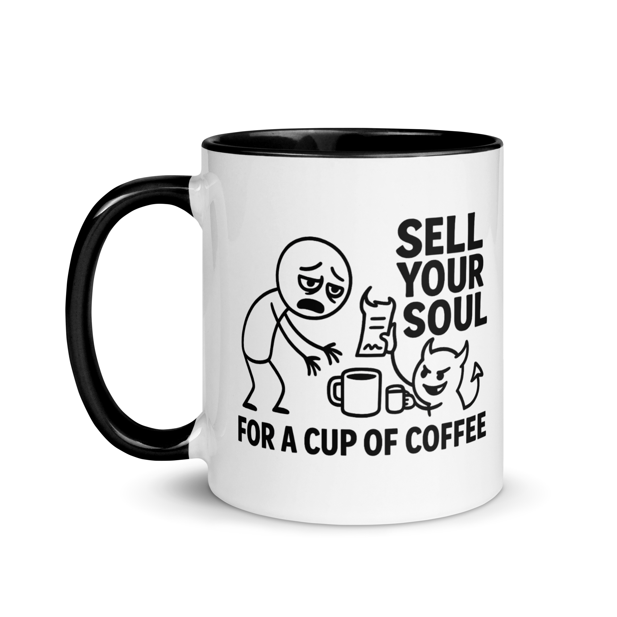 Spooky Halloween coffee mug with dark humor pixel art style