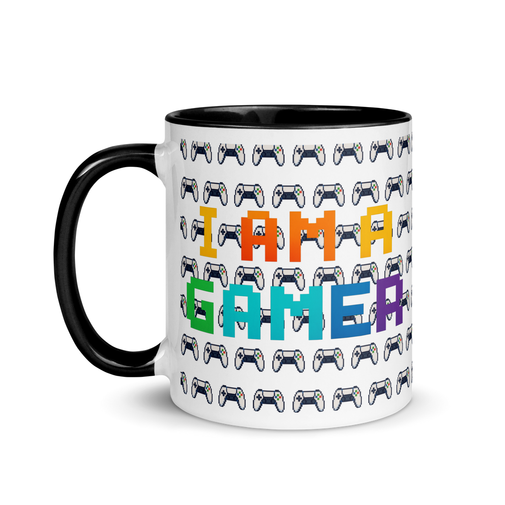 I Am a Gamer pixel art mug – colorful retro coffee gift for gamers