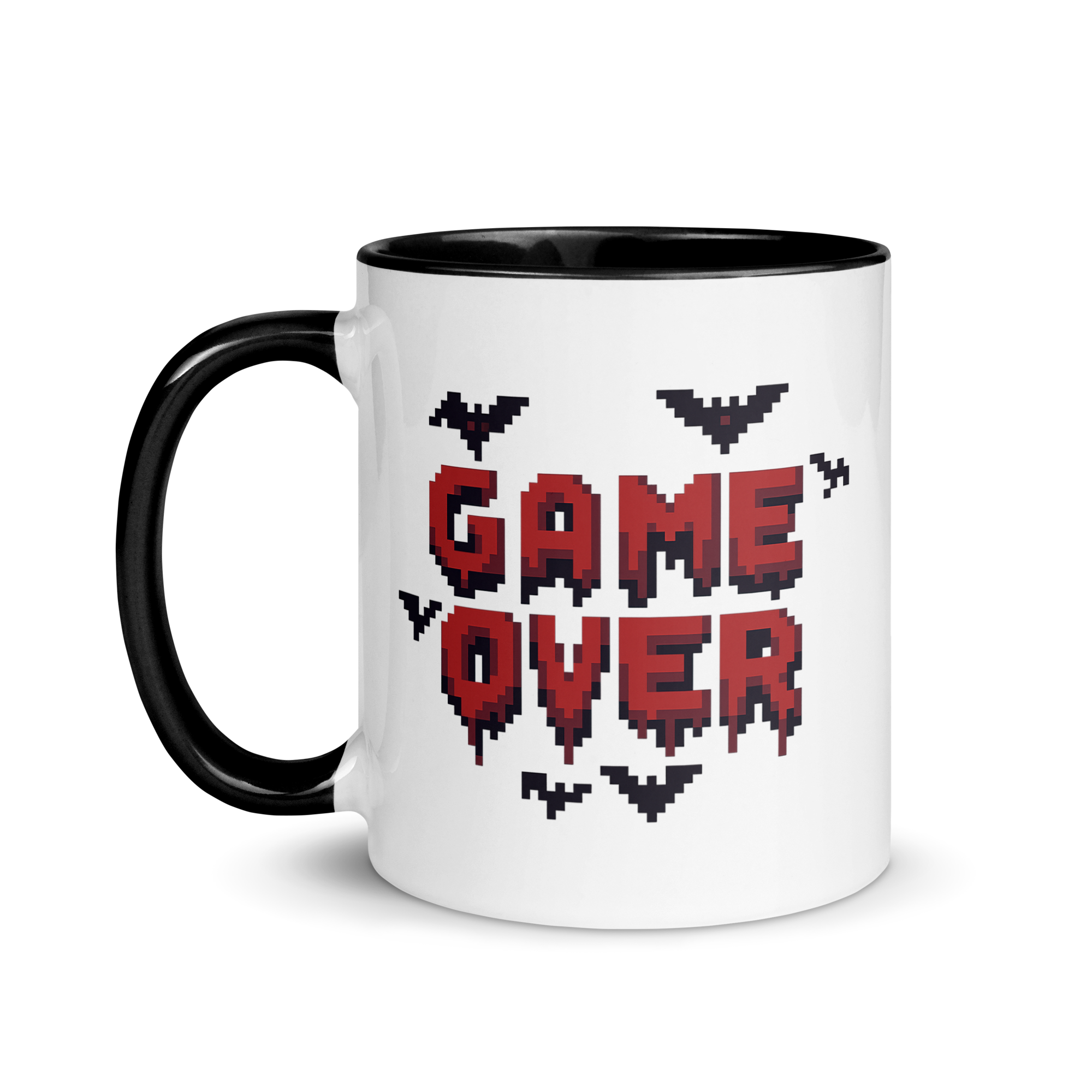 "Game Over" pixel art Halloween mug – dripping blood letters design