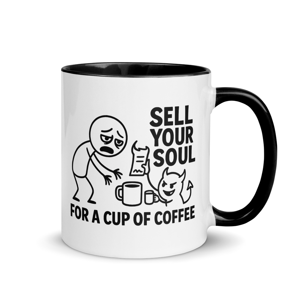 Sell your soul for a cup of coffee mug – dark gamer humor design