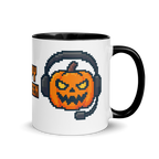 Happy Halloween pixel art mug with spooky pumpkin headset design