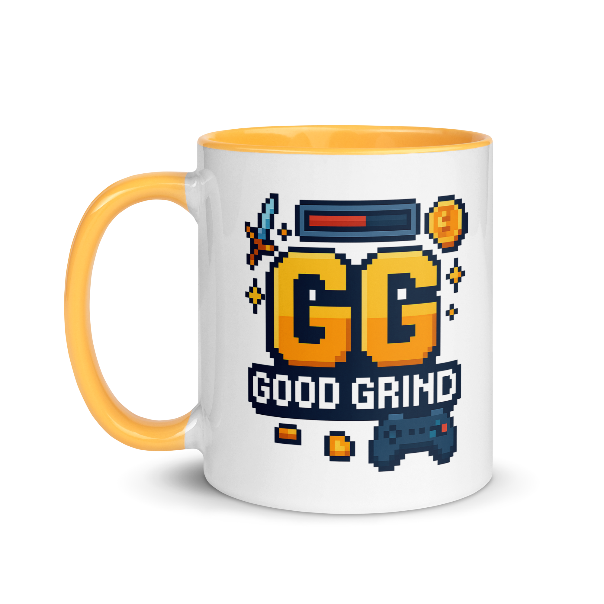 Funny gamer coffee mug – good grind pixel art retro design