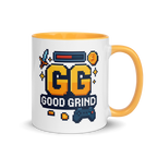 GG good grind mug – pixel art gamer coffee cup with retro icons
