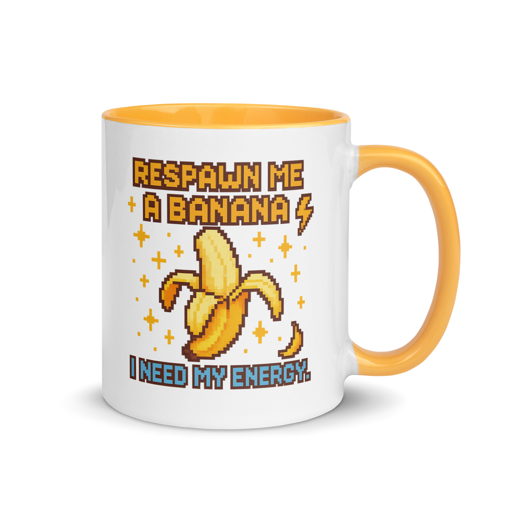 Respawn me a banana pixel art mug – funny gamer coffee cup