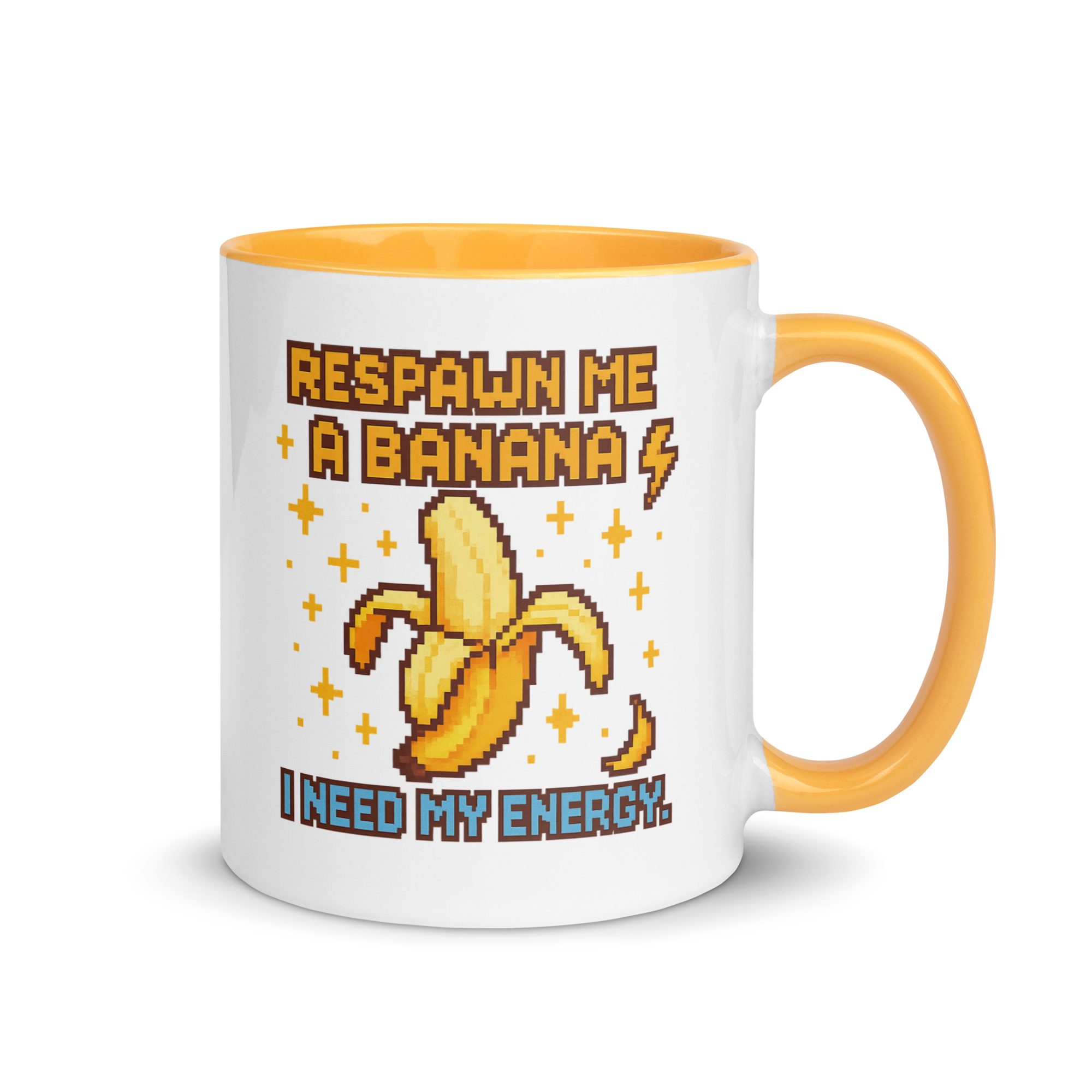 Respawn me a banana pixel art mug – funny gamer coffee cup