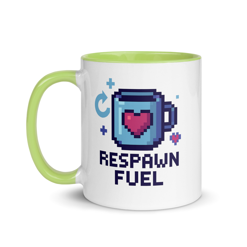 Developer coffee mug with respawn fuel pixel art design