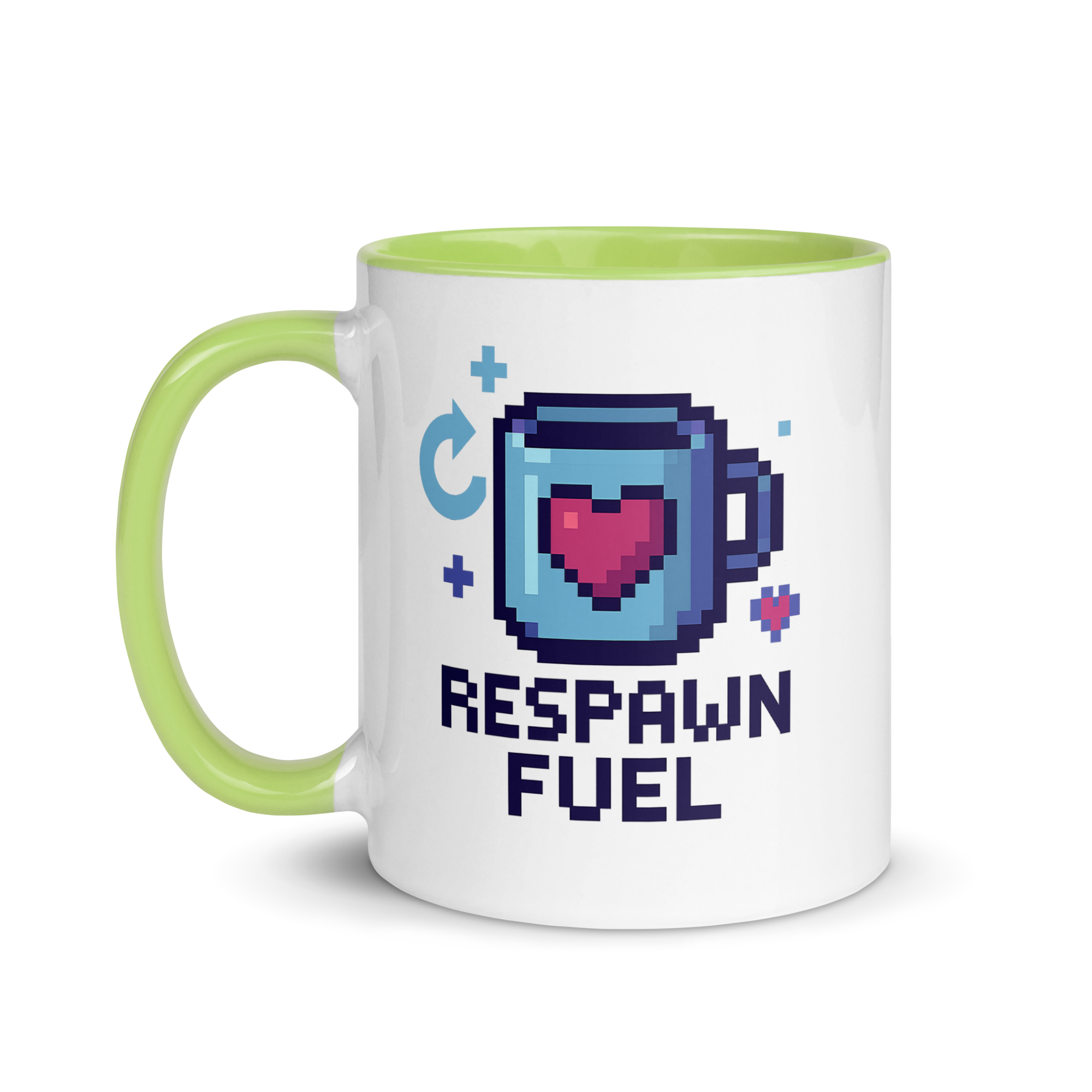 Developer coffee mug with respawn fuel pixel art design