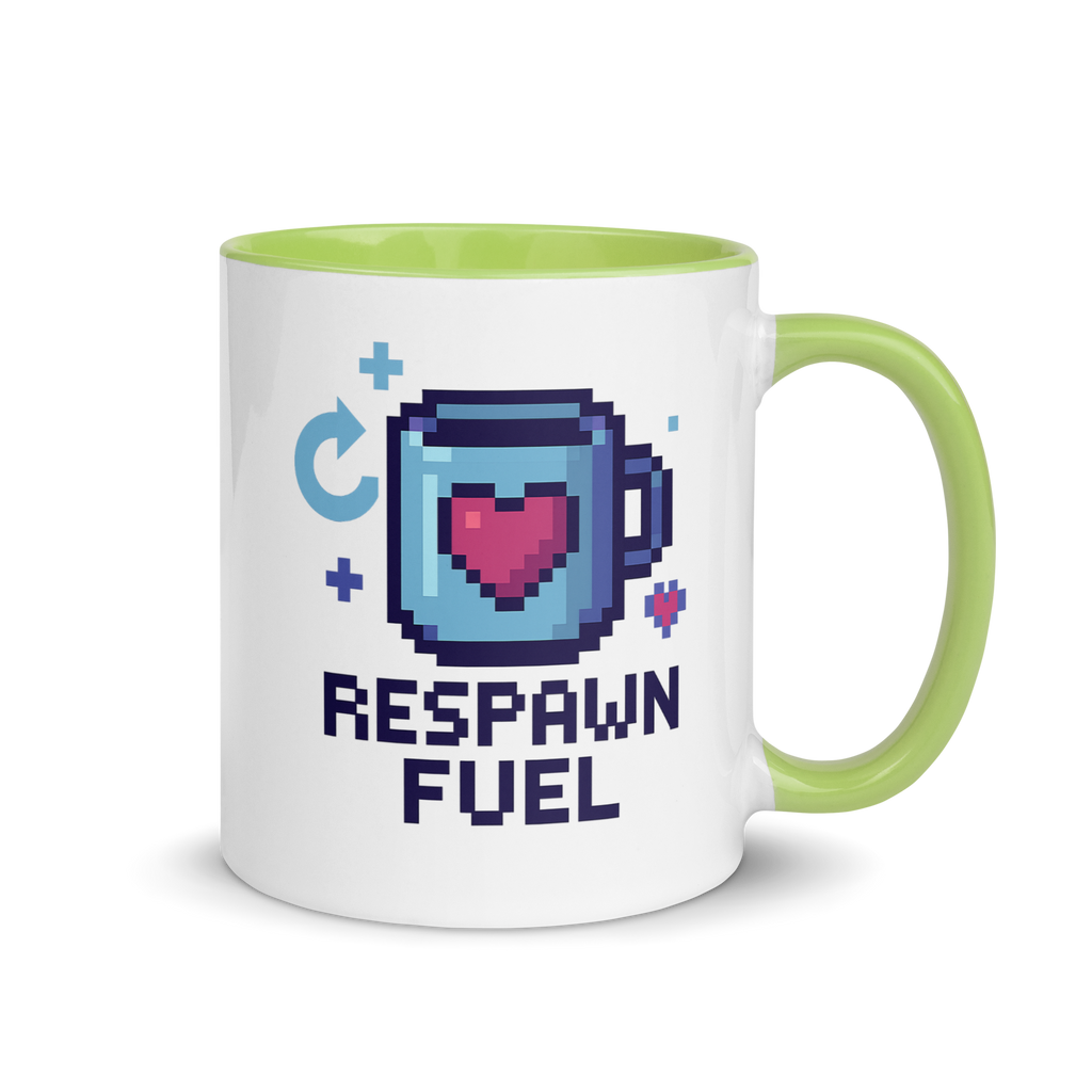 Respawn fuel pixel art mug – funny developer coffee cup design
