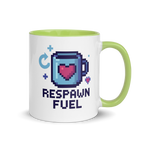 Respawn fuel pixel art mug – funny developer coffee cup design