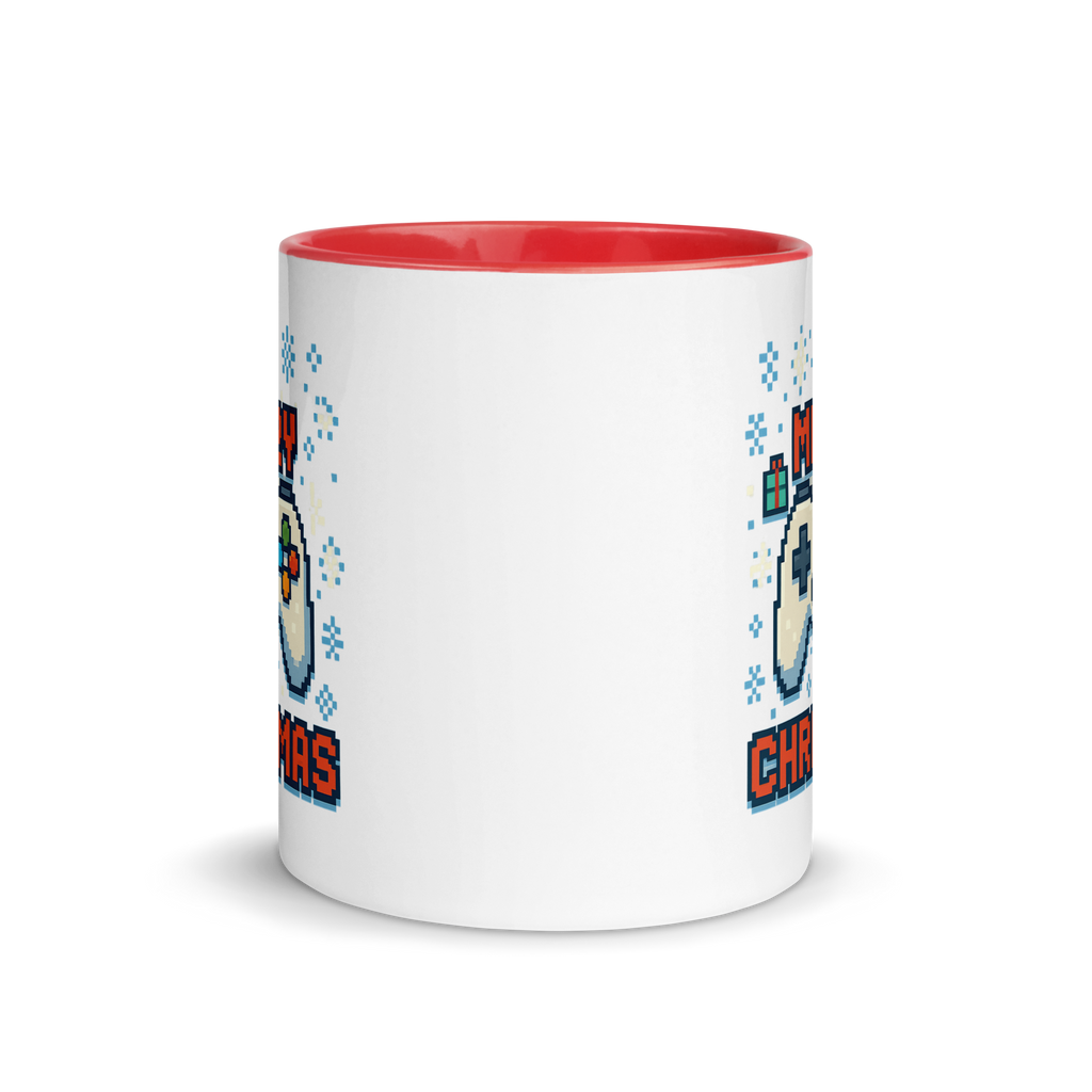Festive gamer coffee mug – pixel art Christmas design with retro controller