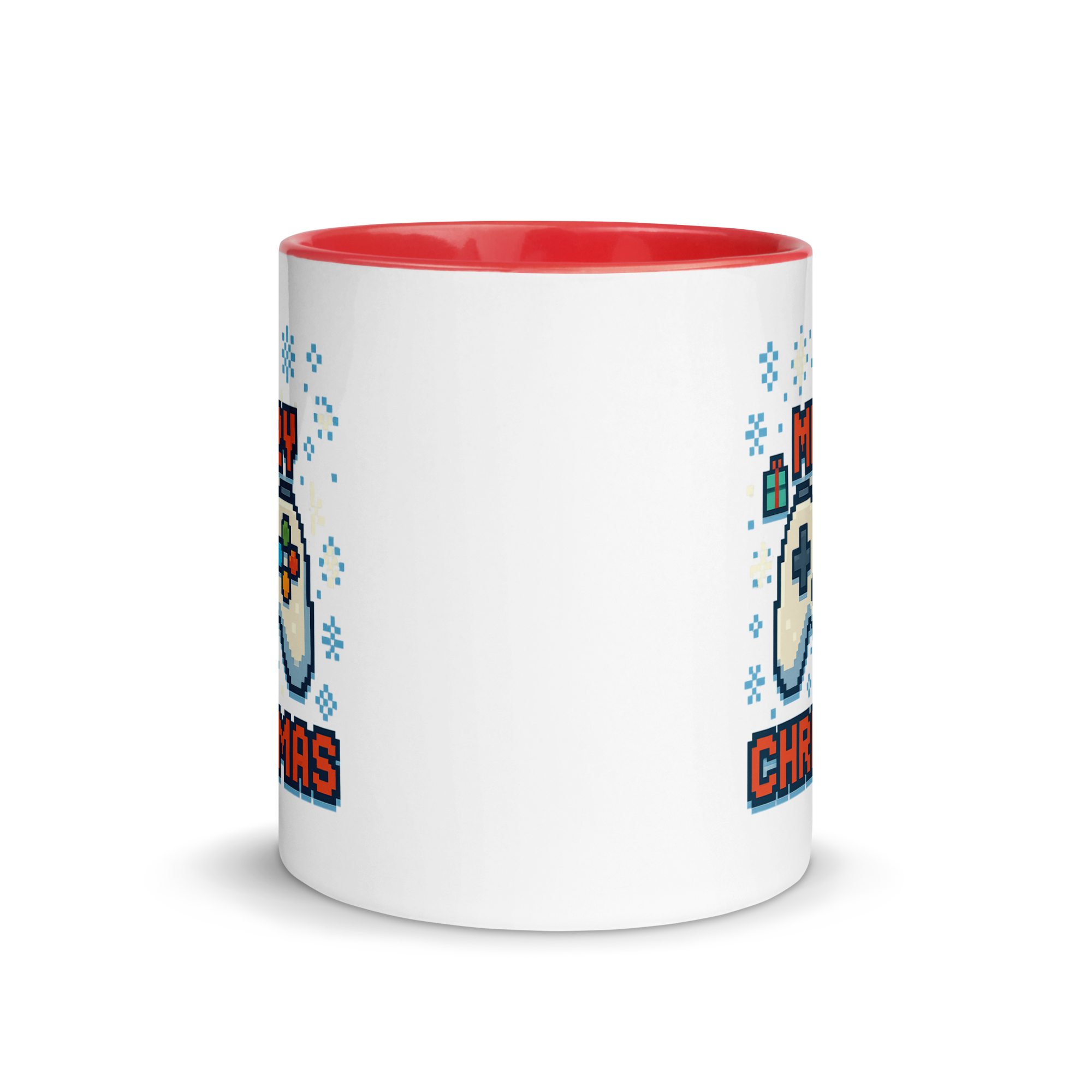 Festive gamer coffee mug – pixel art Christmas design with retro controller
