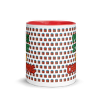 Festive gamer coffee mug with 16-bit pixel art text Press Start for Christmas
