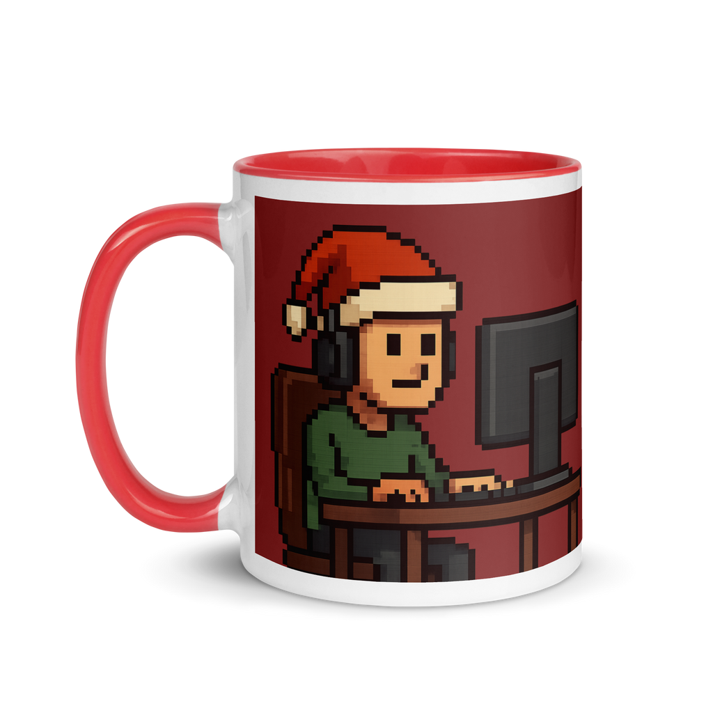 Funny gamer Christmas coffee mug – pixel art design with festive vibe