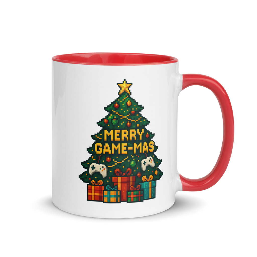 Merry Game-Mas pixel art mug – festive Christmas gamer gift idea