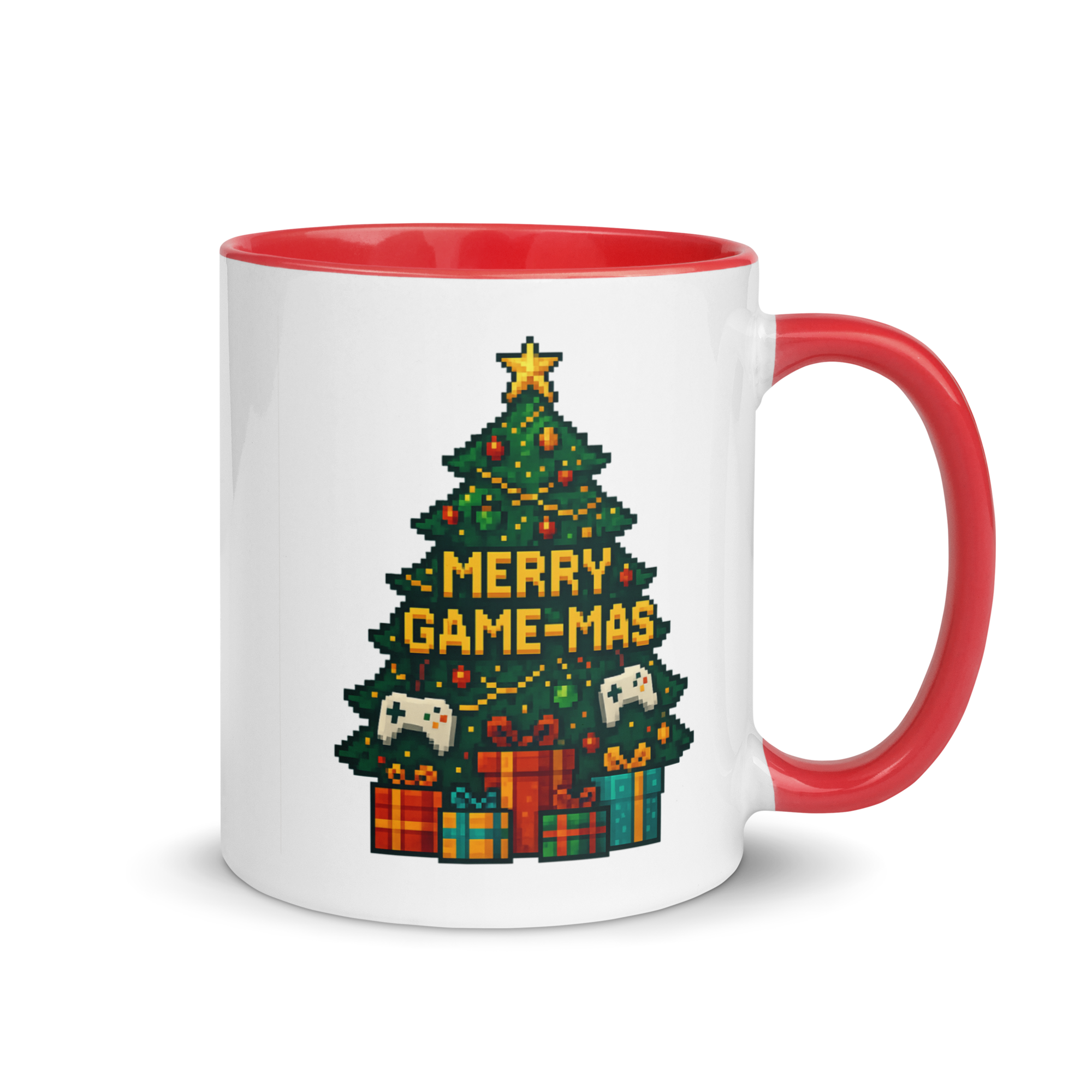 Merry Game-Mas pixel art mug – festive Christmas gamer gift idea
