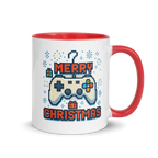 Merry Christmas pixel art mug with retro game controller design – holiday gift