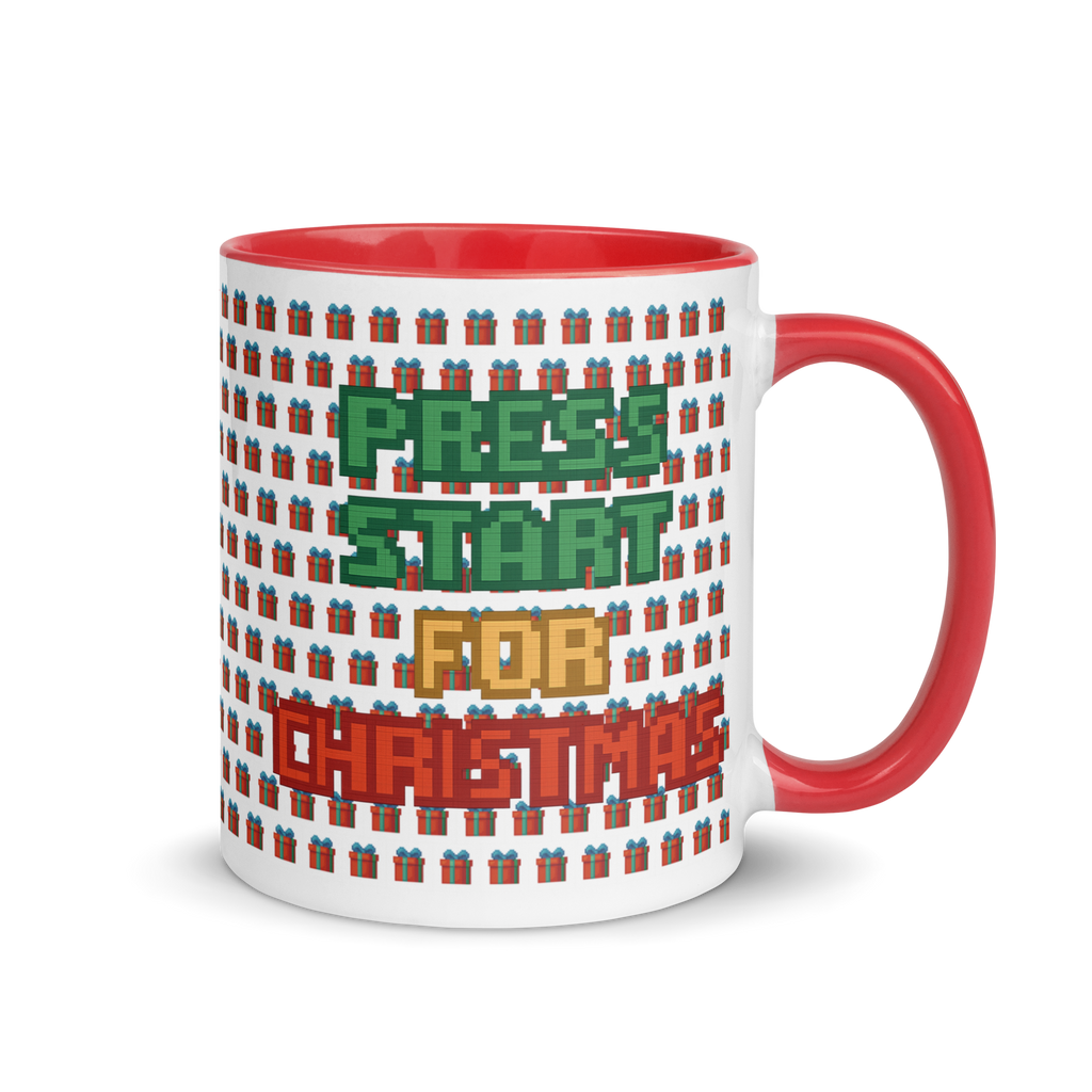 Press Start for Christmas pixel art gamer mug – retro holiday coffee gift